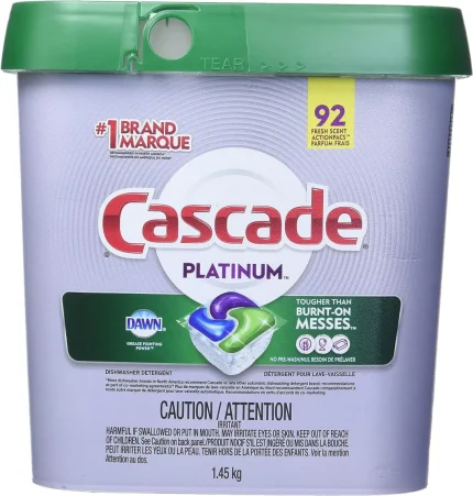 Cascade Platinum Dishwasher Pods, Dishwasher Detergent, Dishwasher Pod, Dishwasher Soap Pod, Actionpacs Dish Washing Pod, Lemon, 92 Count Dishwasher Detergent Pods